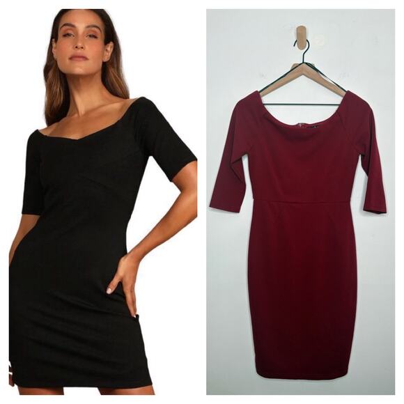 ⭐️ 3/$20 Lulus Burgundy Red Off Shoulder Mini Dress Size Medium - Picture 1 of 8